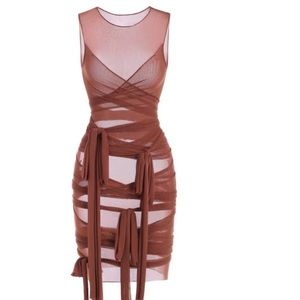 Sheer Mesh Wrap-tie Slinky Bandage Dress 🆕